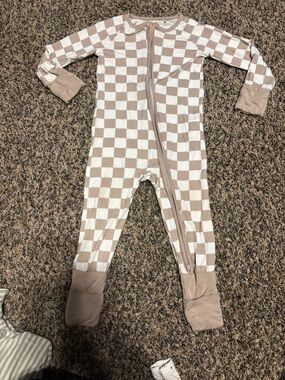 Beige and White Checkered Bamboo Jammies